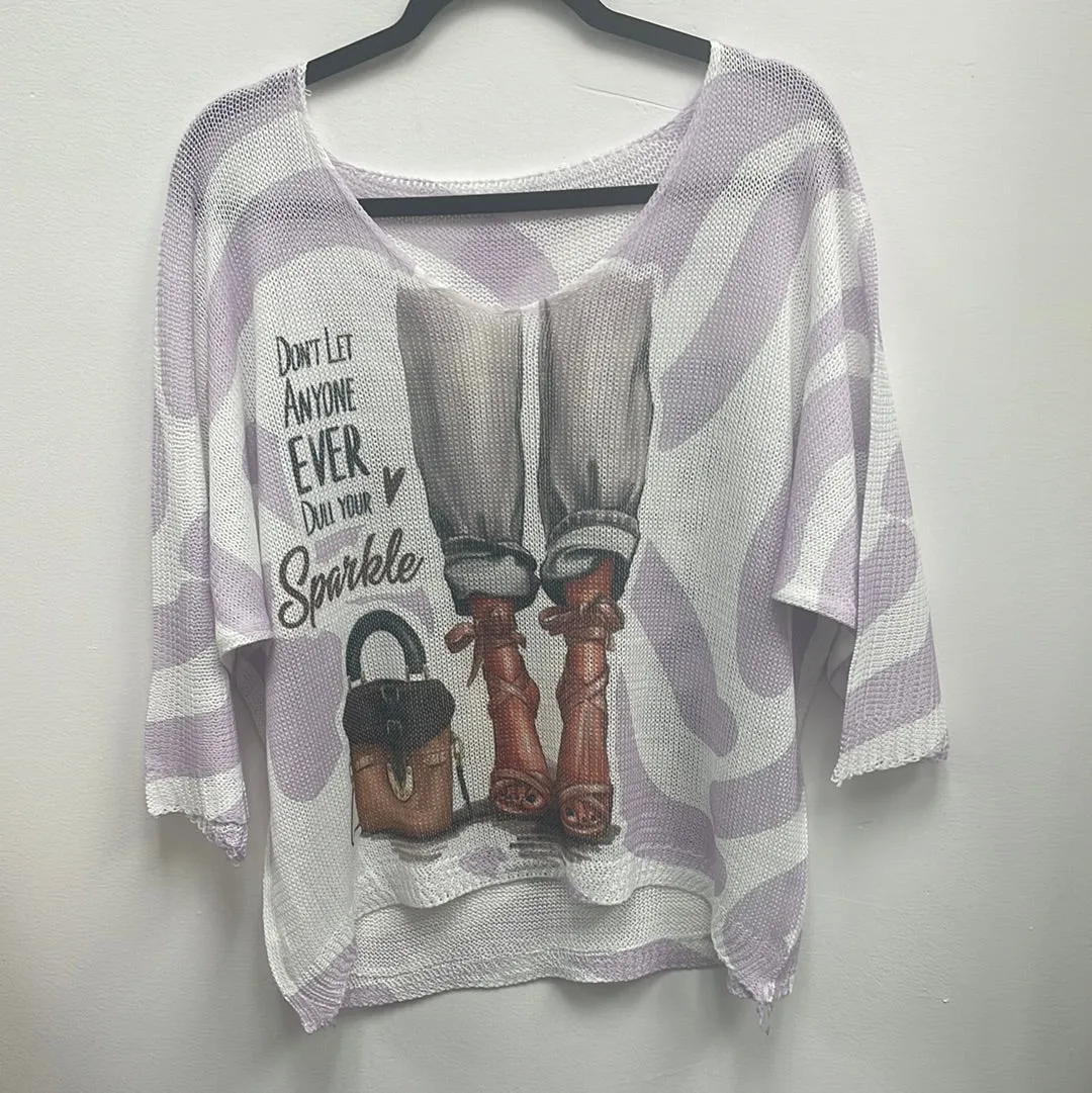 3/4 sleeve v-neck knitted sweater
