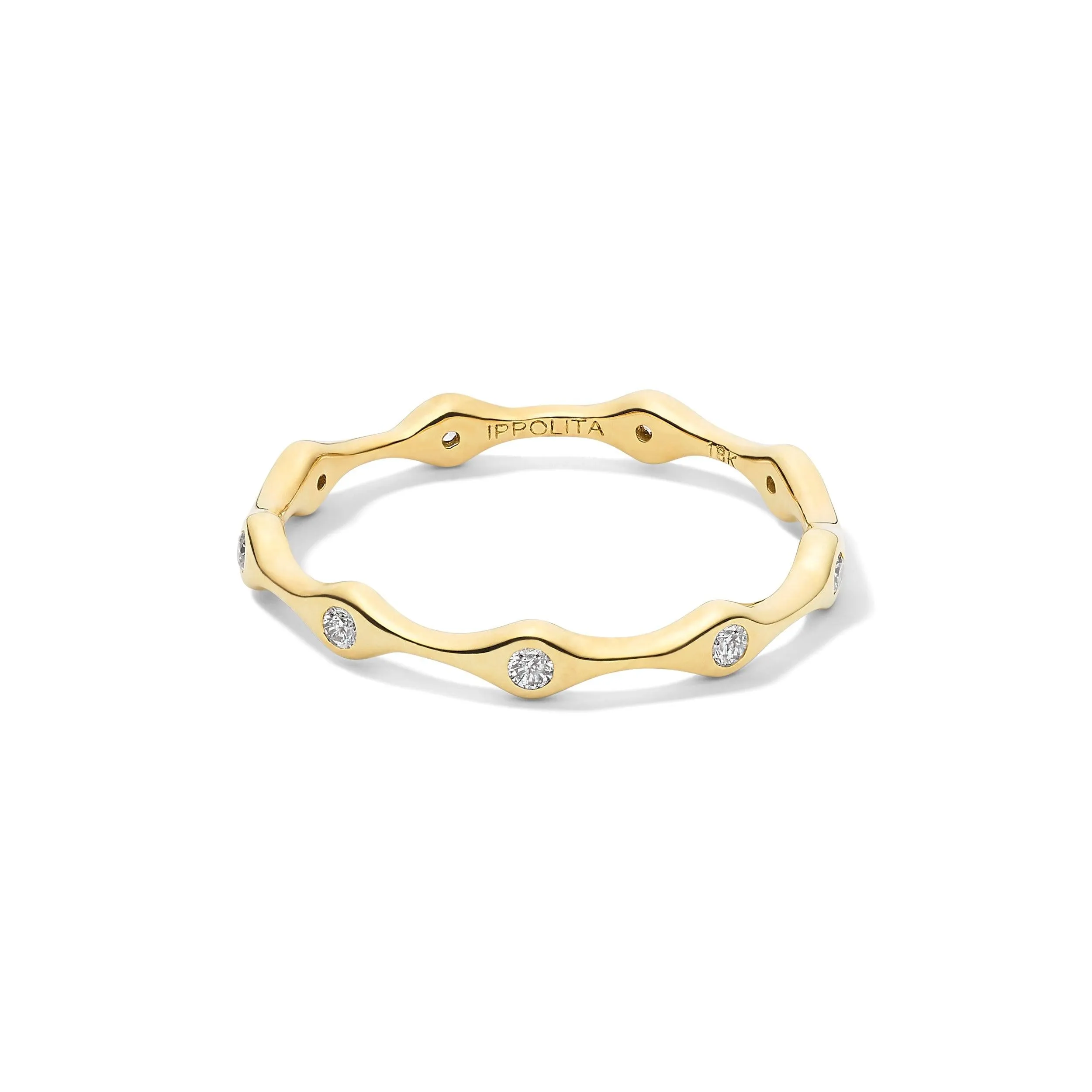 9 Station Skinny Band Ring in 18K Gold with Diamonds