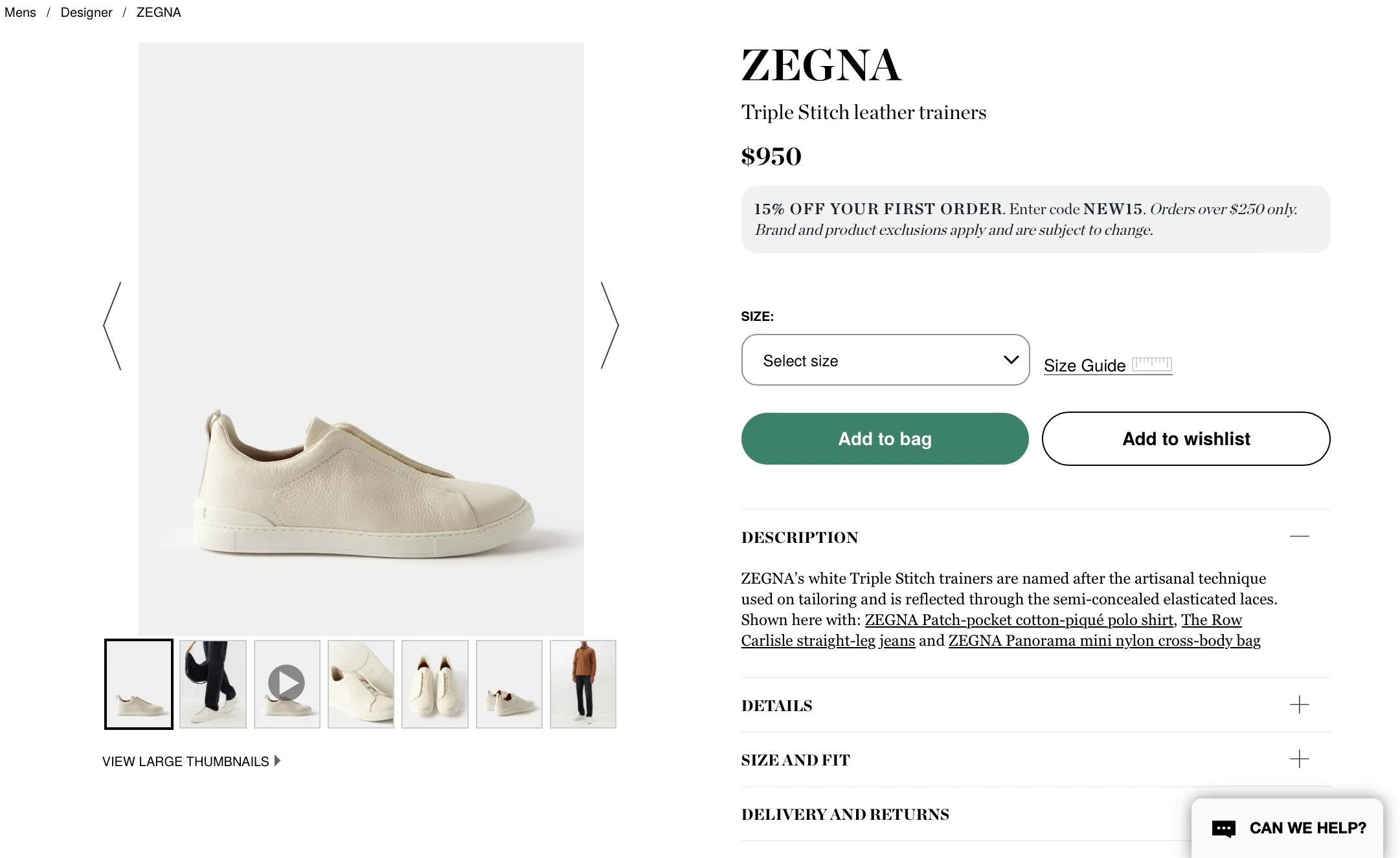 $950 ERMENEGILDO ZEGNA - COUTURE "Triple Stitch" Sneakers - 9 US (42 EU)
