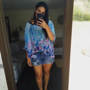 Aqua floral Draped Top - Floral Collection