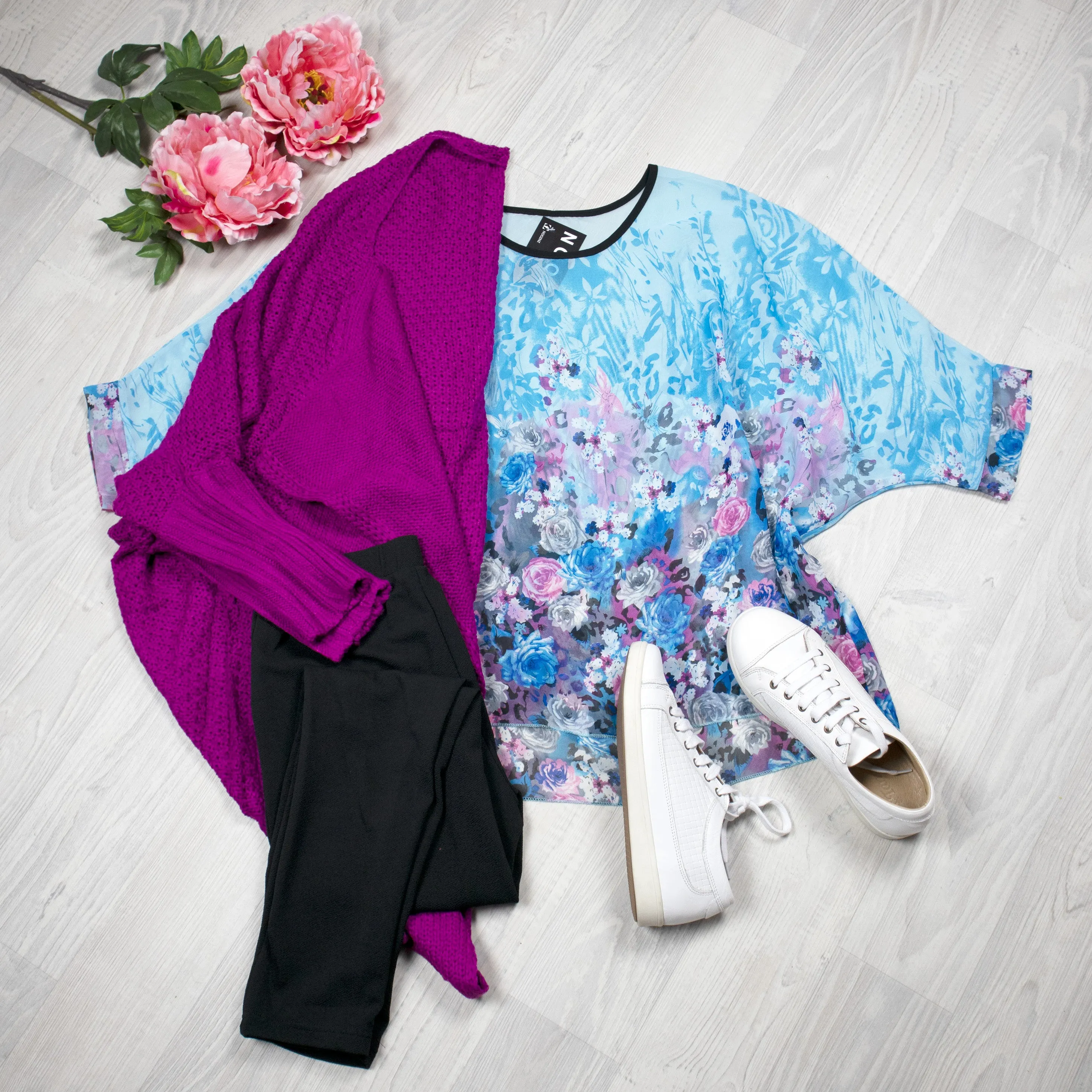 Aqua floral Draped Top - Floral Collection