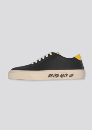 Black Calfskin leather sneakers “Never Give Up”