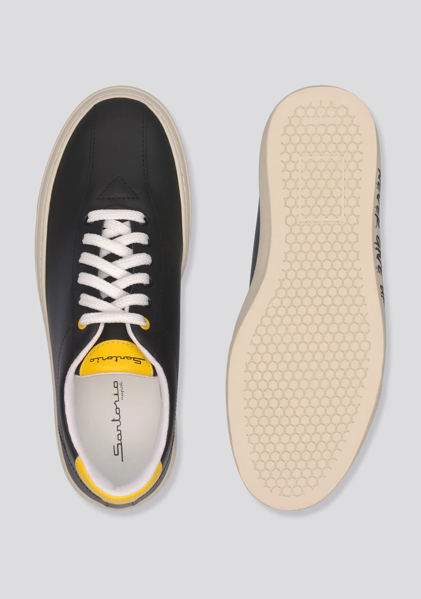 Black Calfskin leather sneakers “Never Give Up”