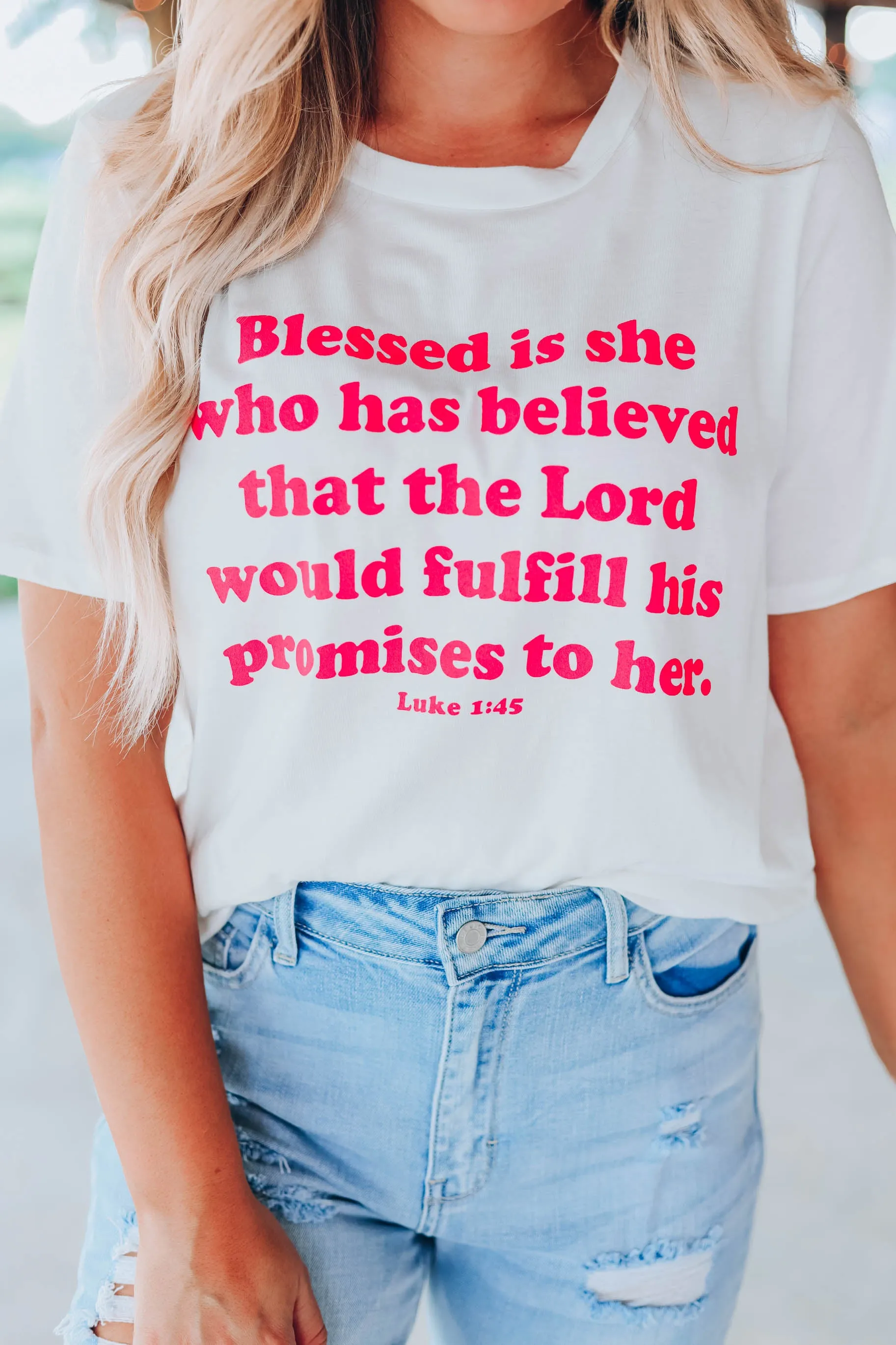 Blessed Is She.... Graphic Tee - White