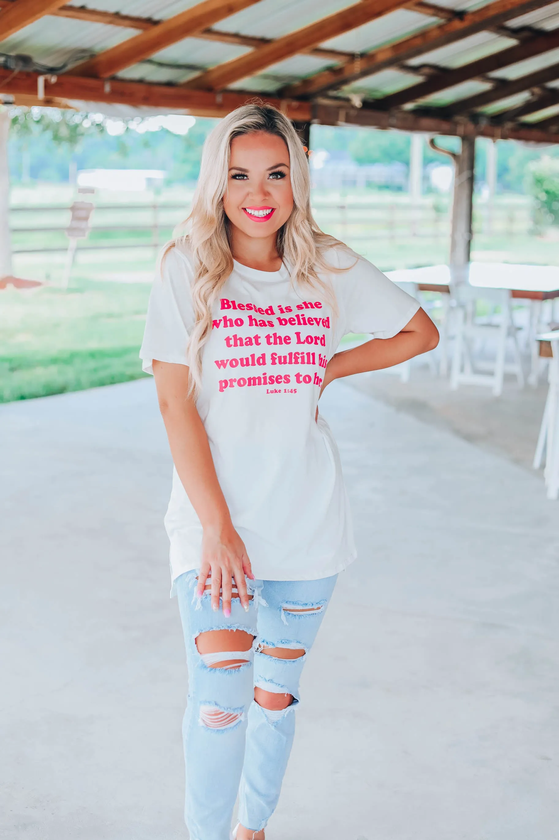 Blessed Is She.... Graphic Tee - White