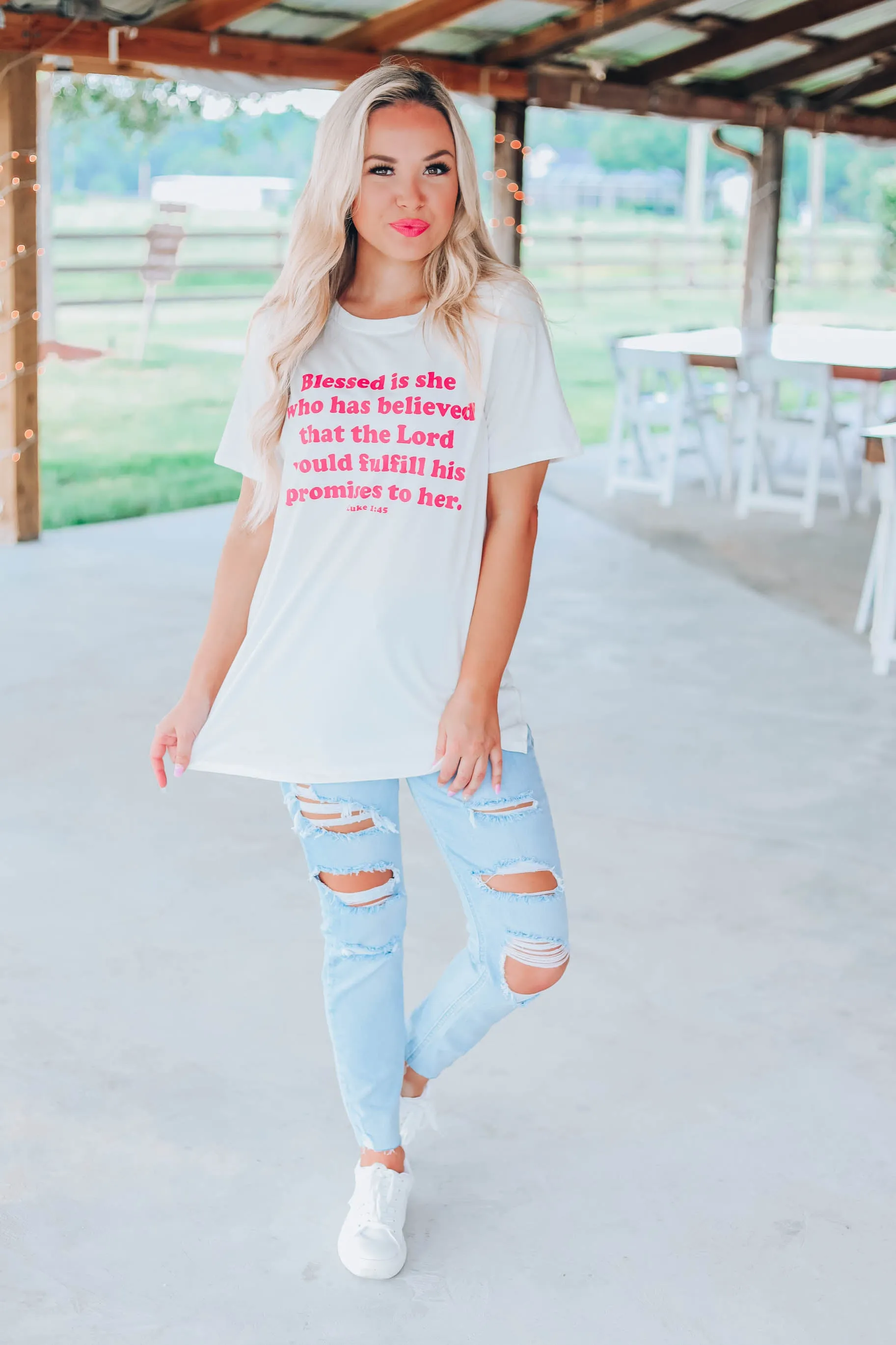 Blessed Is She.... Graphic Tee - White