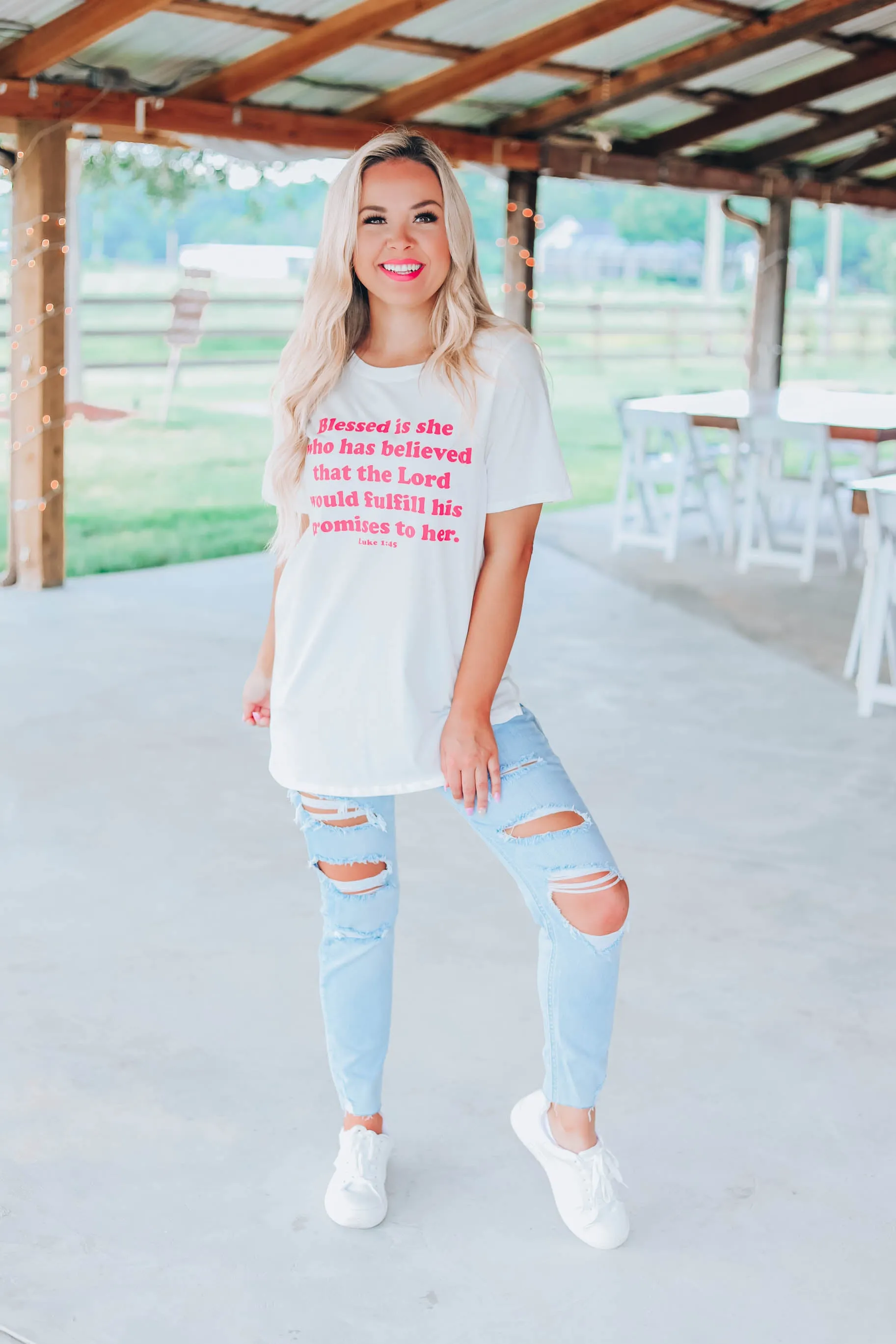 Blessed Is She.... Graphic Tee - White