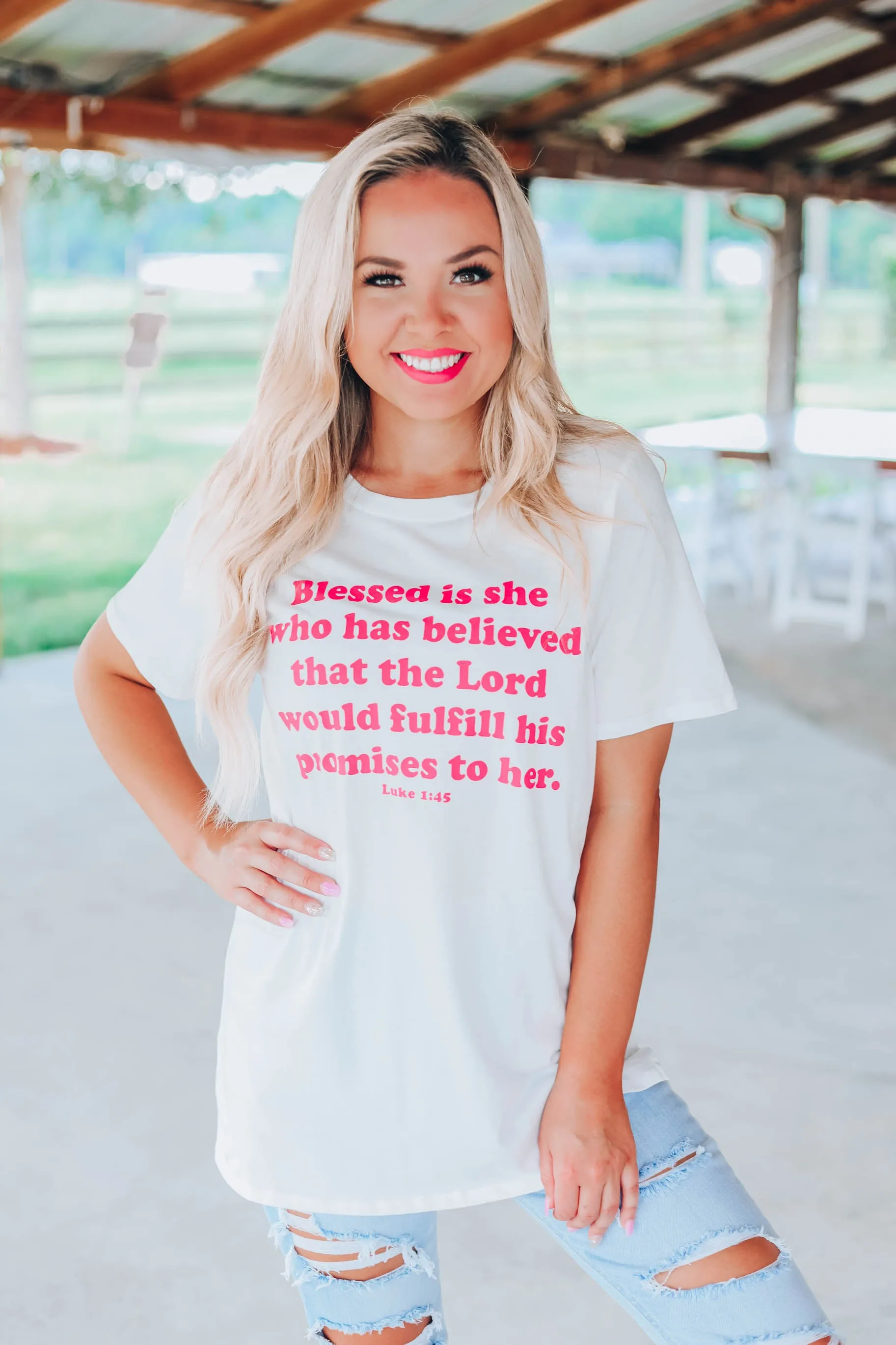 Blessed Is She.... Graphic Tee - White