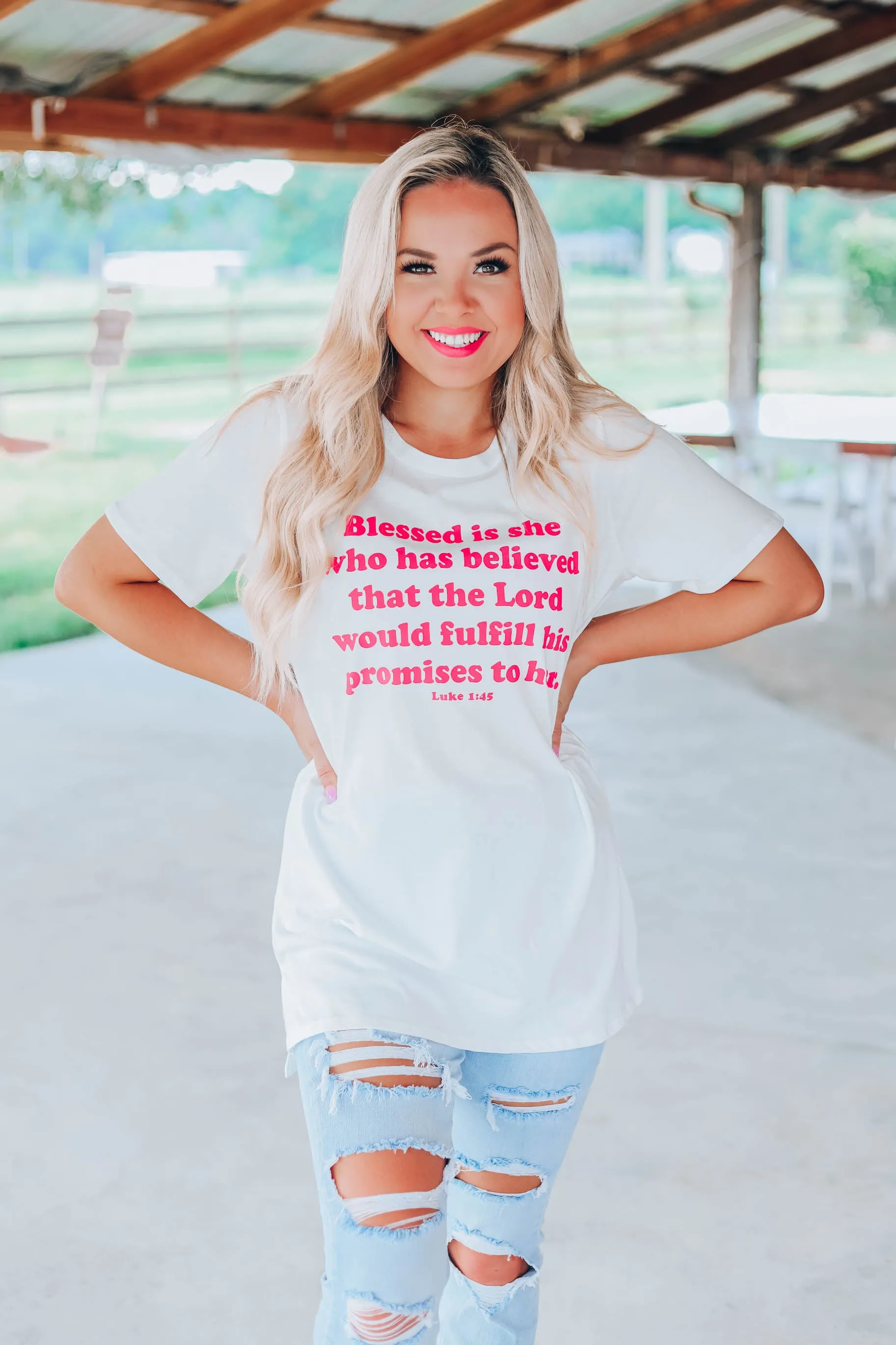 Blessed Is She.... Graphic Tee - White