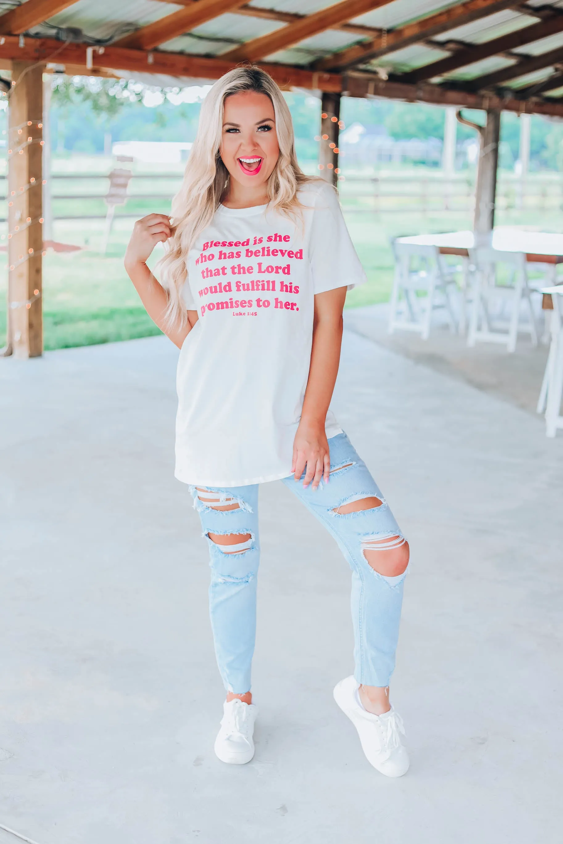 Blessed Is She.... Graphic Tee - White