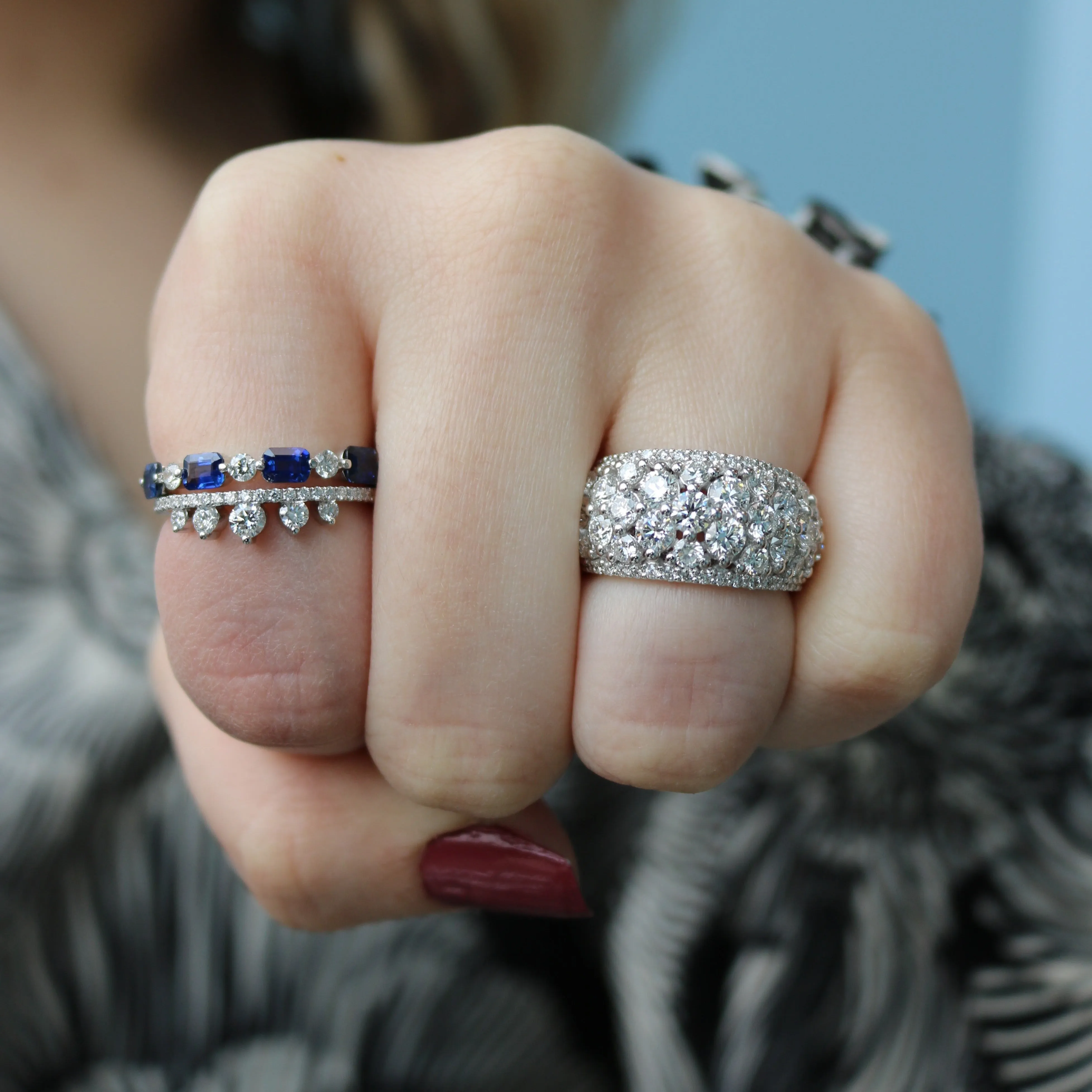 Blue Sapphire, 0.21ctw Diamond Fashion Ring