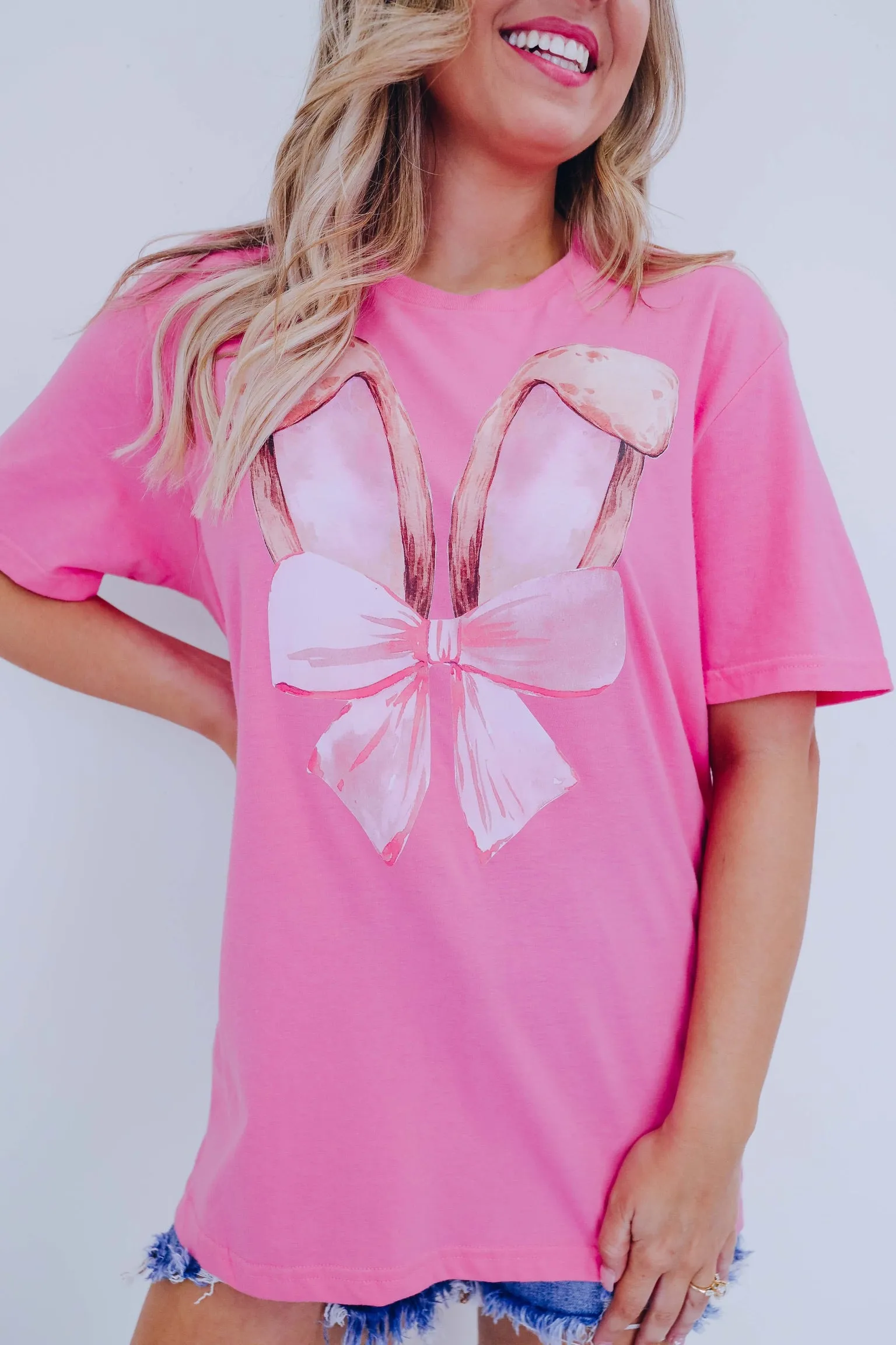 Bow Adorned Bunny Ears Graphic Tee