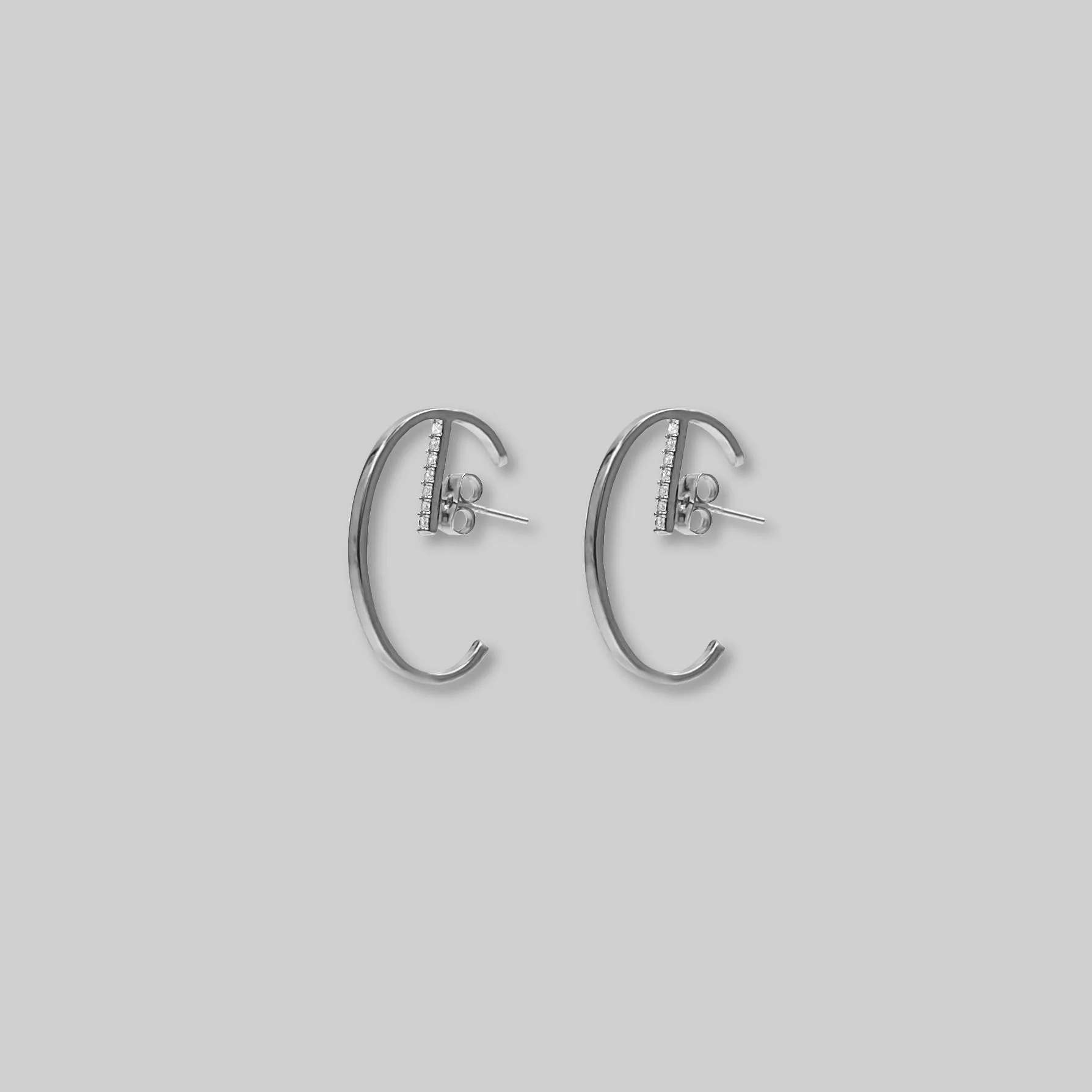 C-Shape Stone Bar Loop Earrings