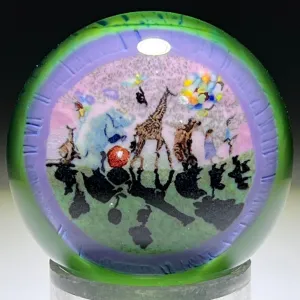 Chelsea Bent & Zach Jorgenson 2013 "The Parade" Detailed Circus Animal Murrine Encapsulated Art Glass Marble