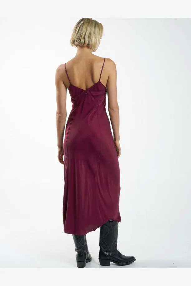 CHELSEA FULL LENGTH SLIP DRESS - WINE