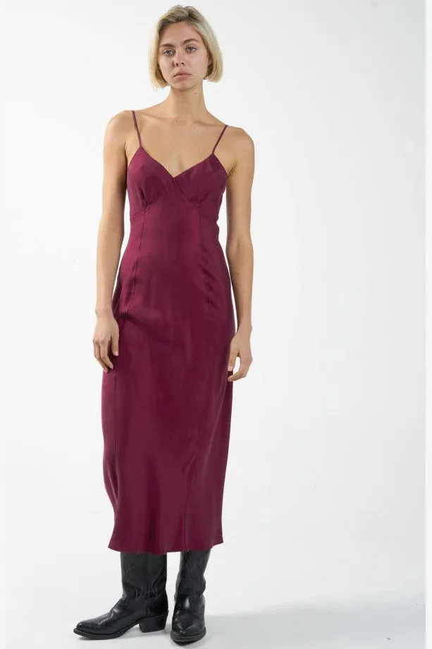 CHELSEA FULL LENGTH SLIP DRESS - WINE