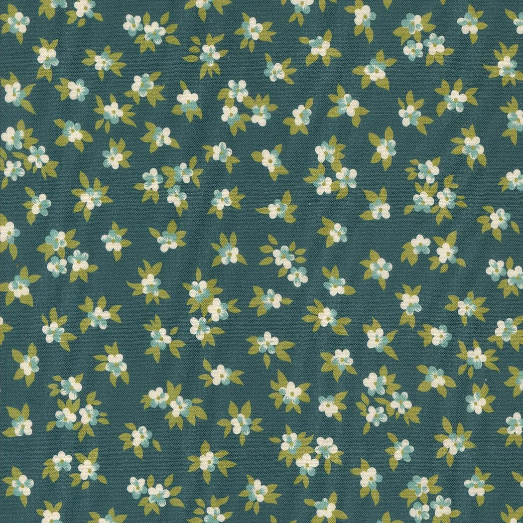 Chelsea Garden Tea Rose Ditsy Peacock Teal Fabric 33749 17
