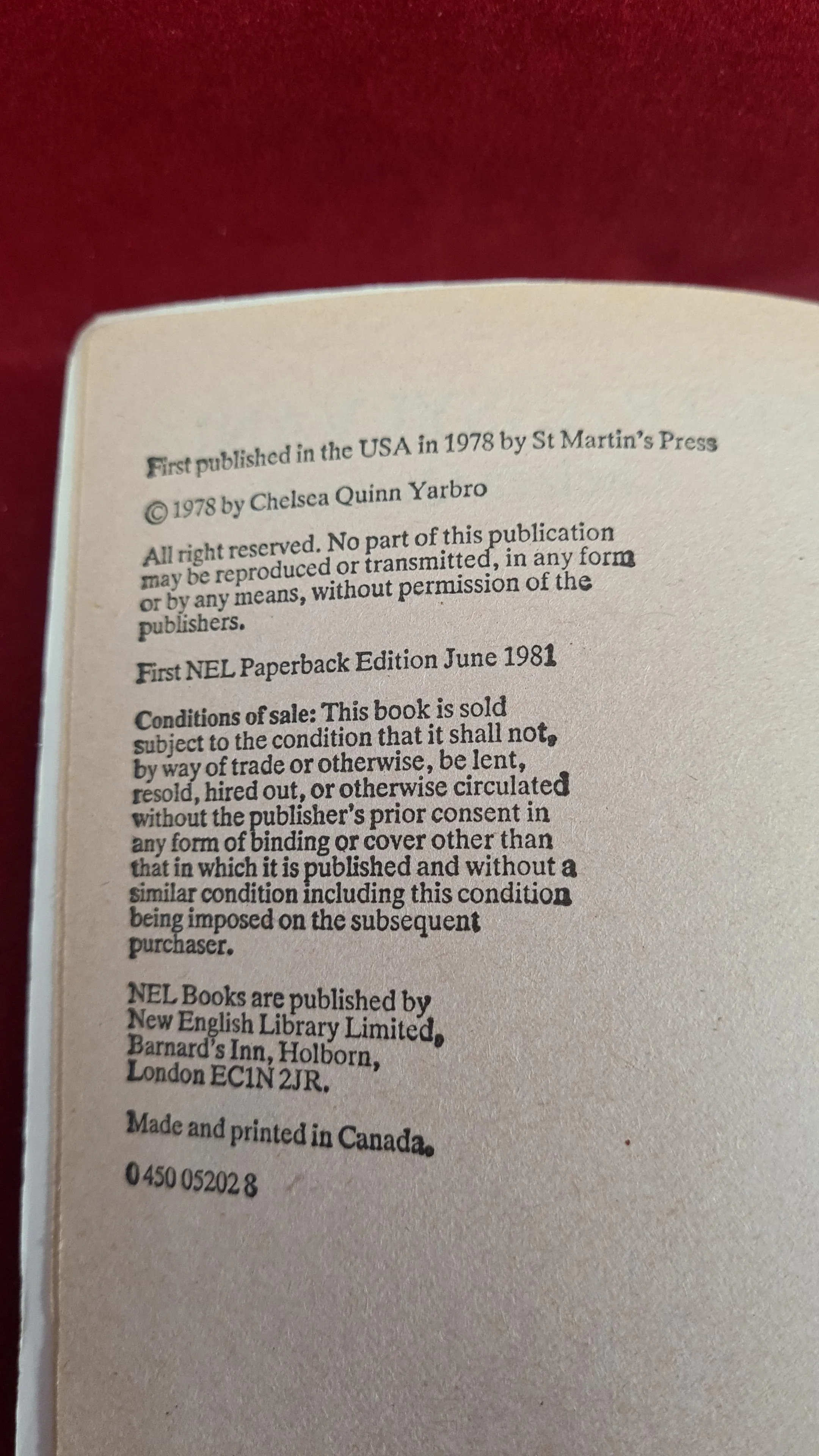Chelsea Quinn Yarbro - Hotel Transylvania, First New English Library 1981, Paperbacks