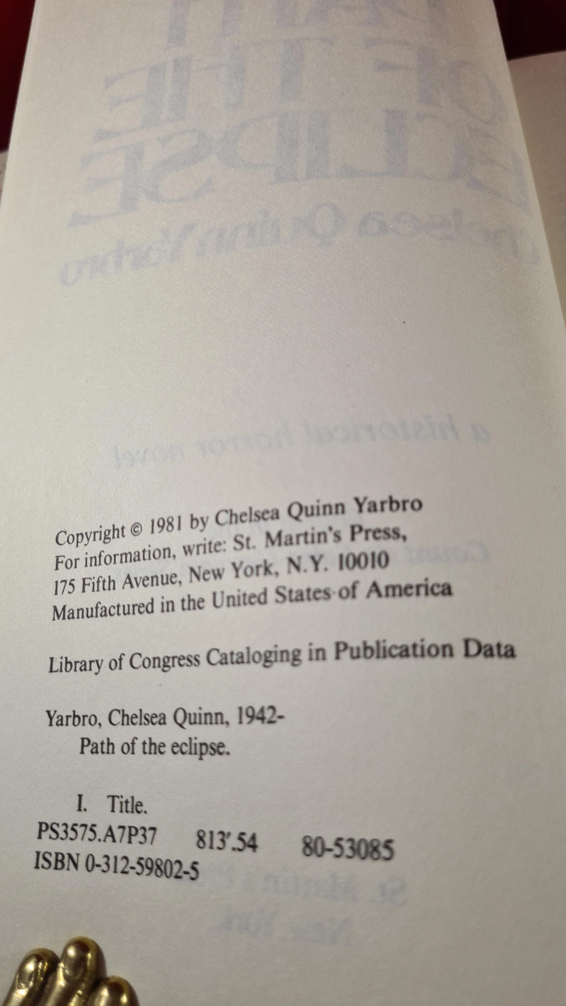 Chelsea Quinn Yarbro - Path of The Eclipse, St Martin's Press, 1981