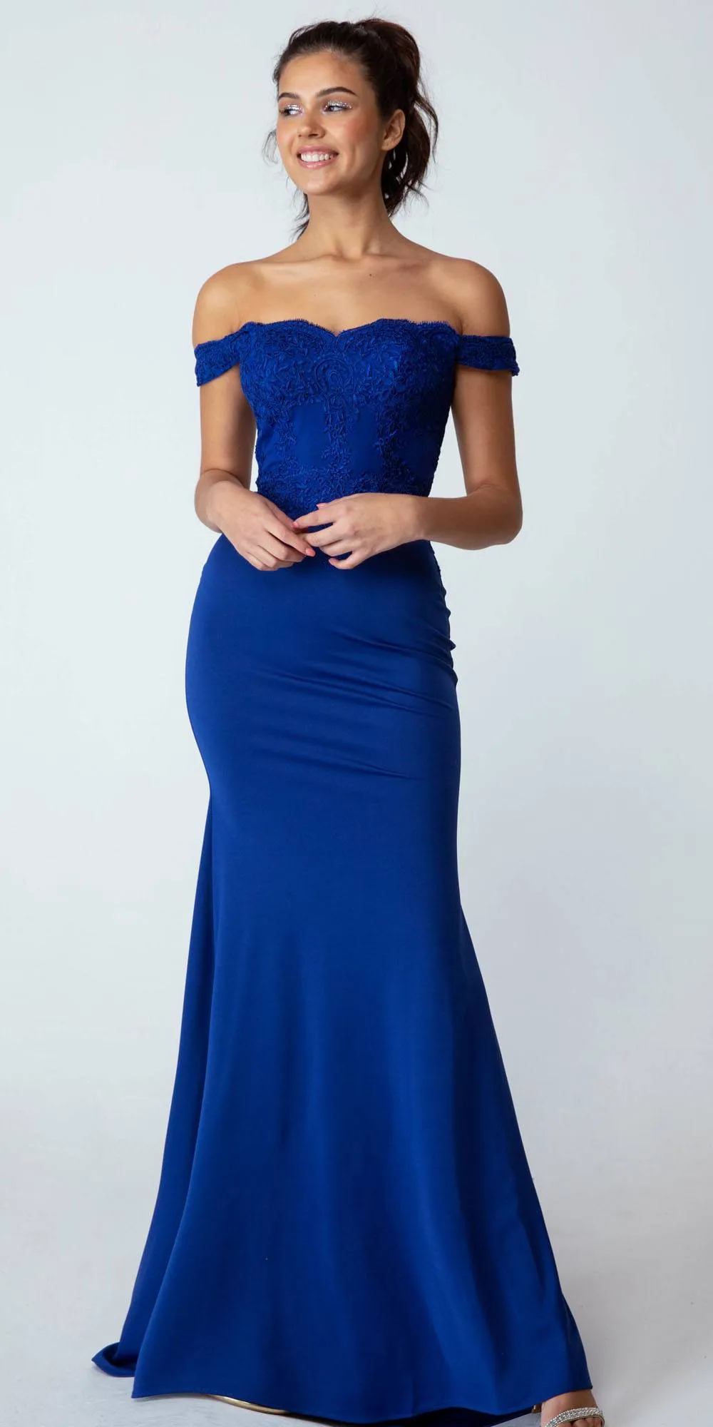 CLEARANCE - Eureka 7100 Lace Appliqued Bodice Long Dress Off-Shoulder (Size 2XL)