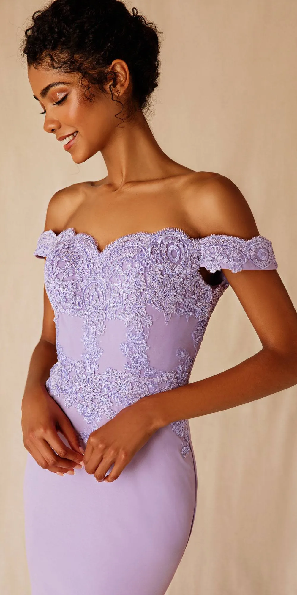 CLEARANCE - Eureka 7100 Lace Appliqued Bodice Long Dress Off-Shoulder (Size 2XL)