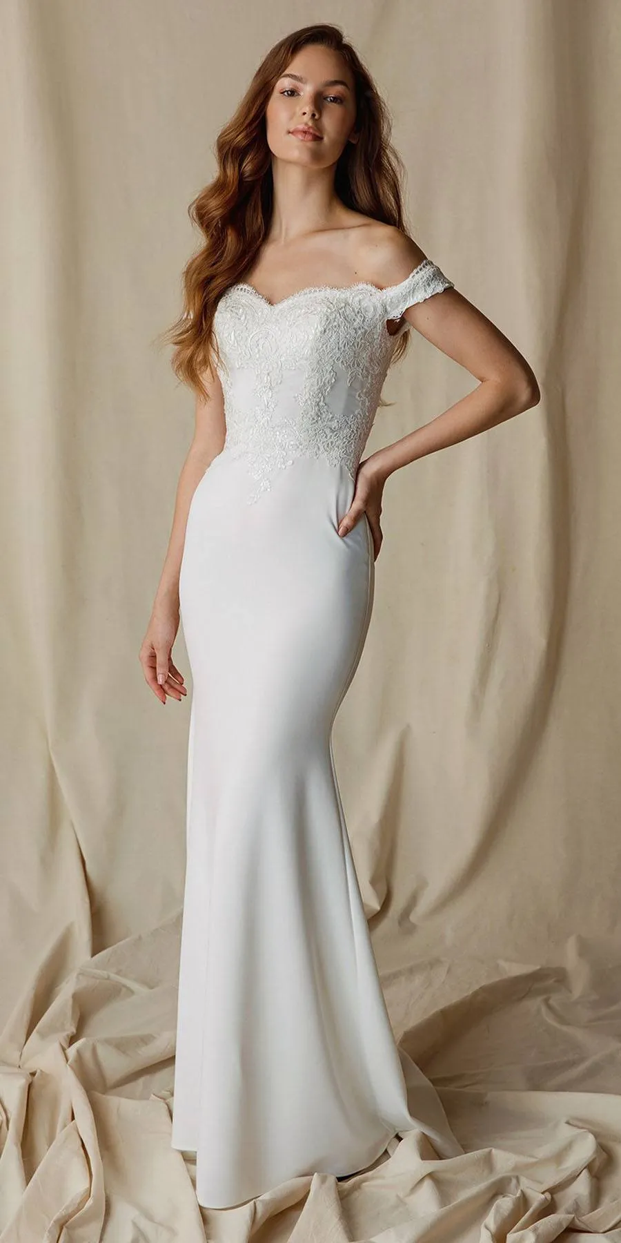 CLEARANCE - Eureka 7100 Lace Appliqued Bodice Long Dress Off-Shoulder (Size 2XL)