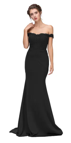 CLEARANCE - Eureka 7100 Lace Appliqued Bodice Long Dress Off-Shoulder (Size 2XL)