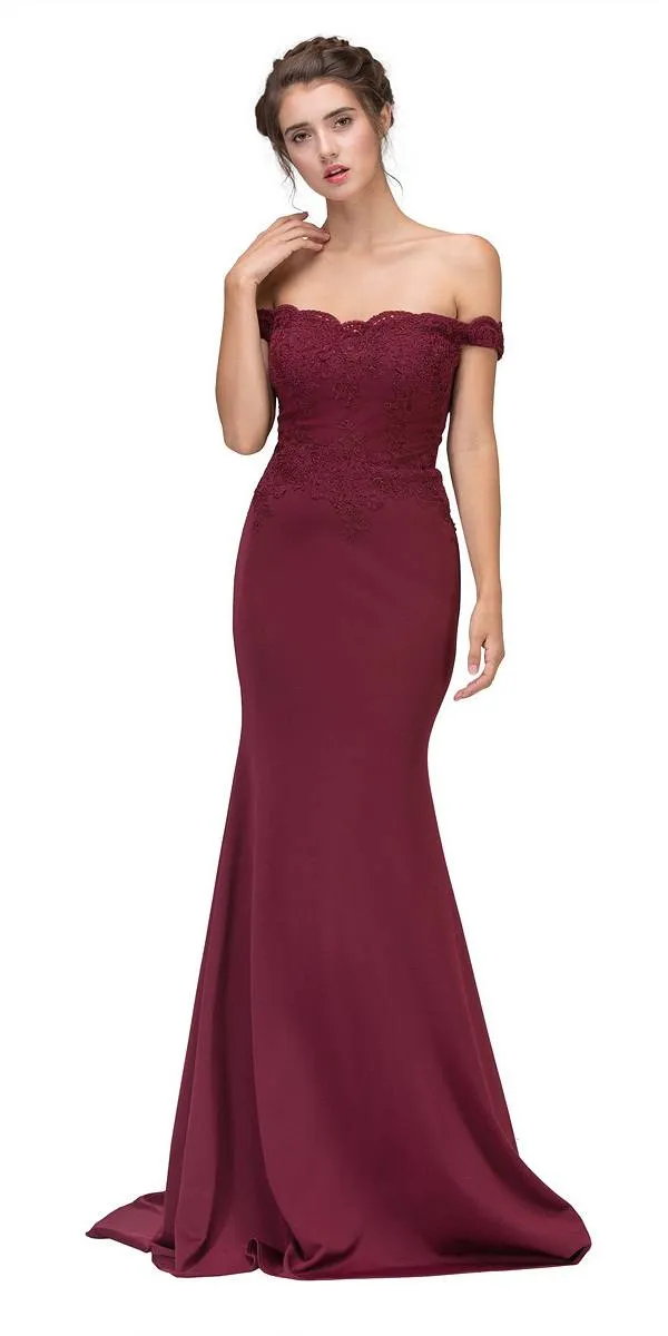 CLEARANCE - Eureka 7100 Lace Appliqued Bodice Long Dress Off-Shoulder (Size 2XL)