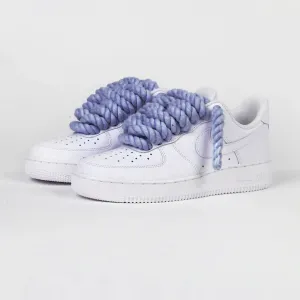 Custom Nike AIR Force 1 Sneaker - Dicke Schnürsenkel/Rope Jeansblau