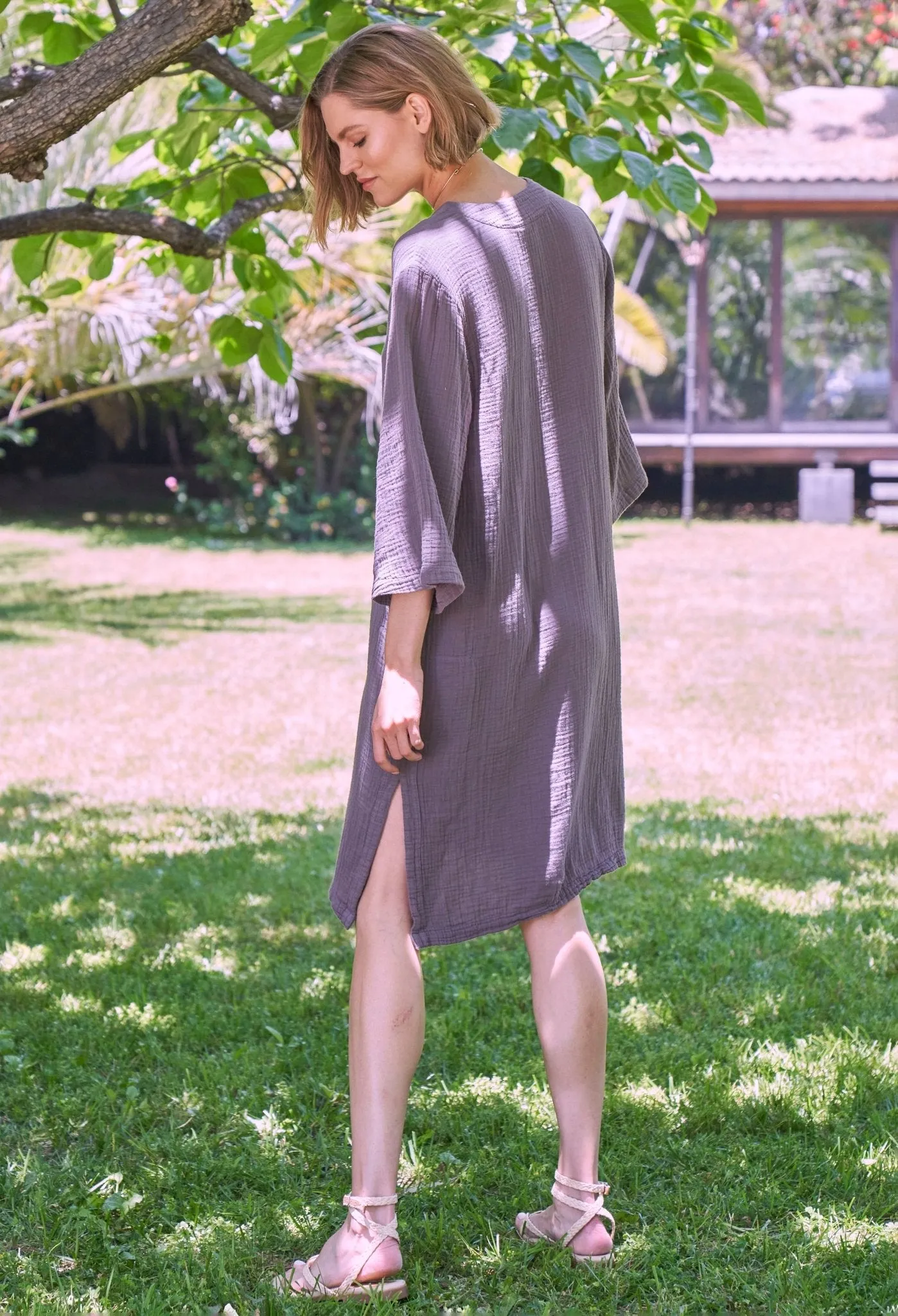 Desert Amethyst Short Gauze Tunic Dress with Pockets