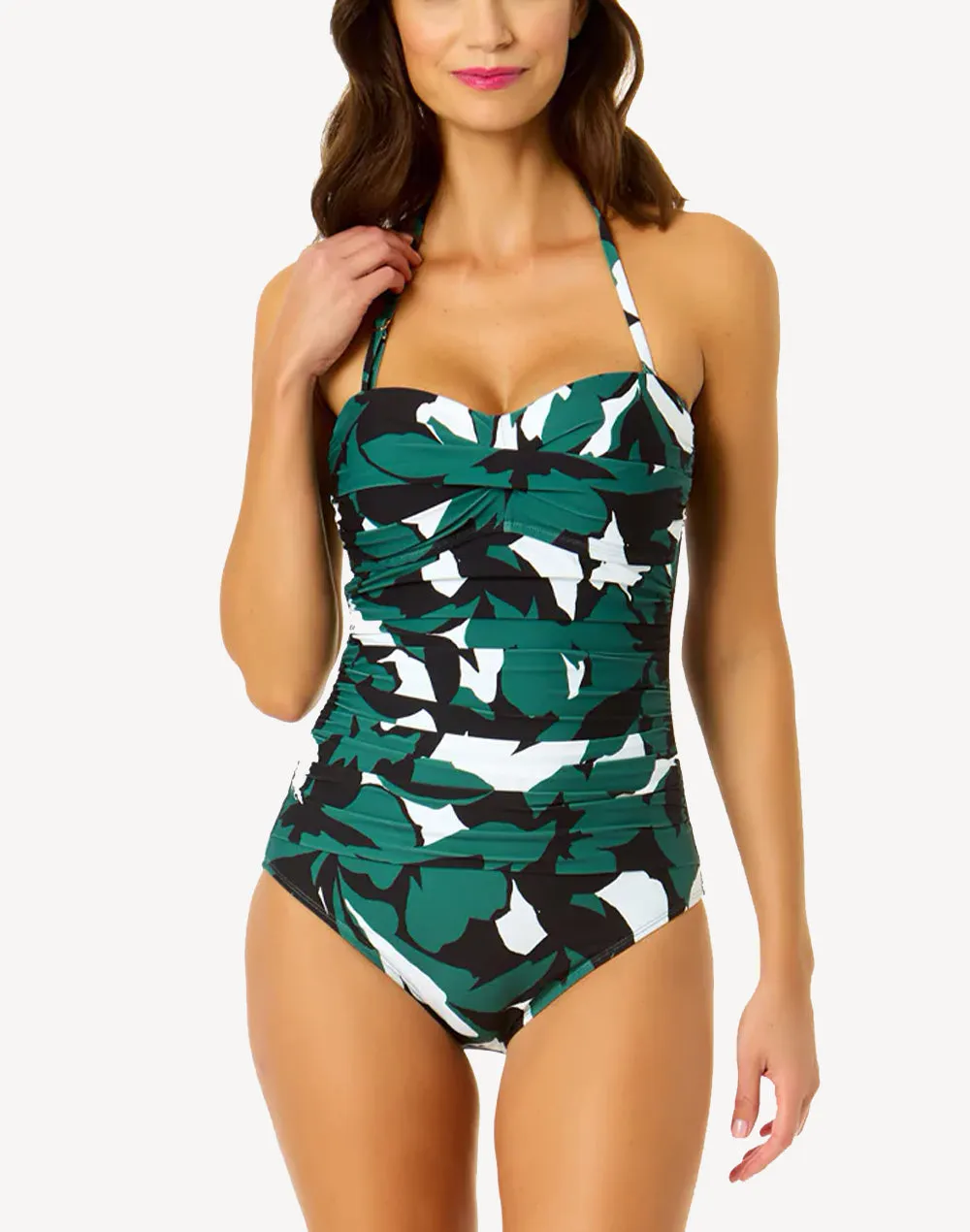Desert Bloom Twist Front Shirred Bandeau One Piece