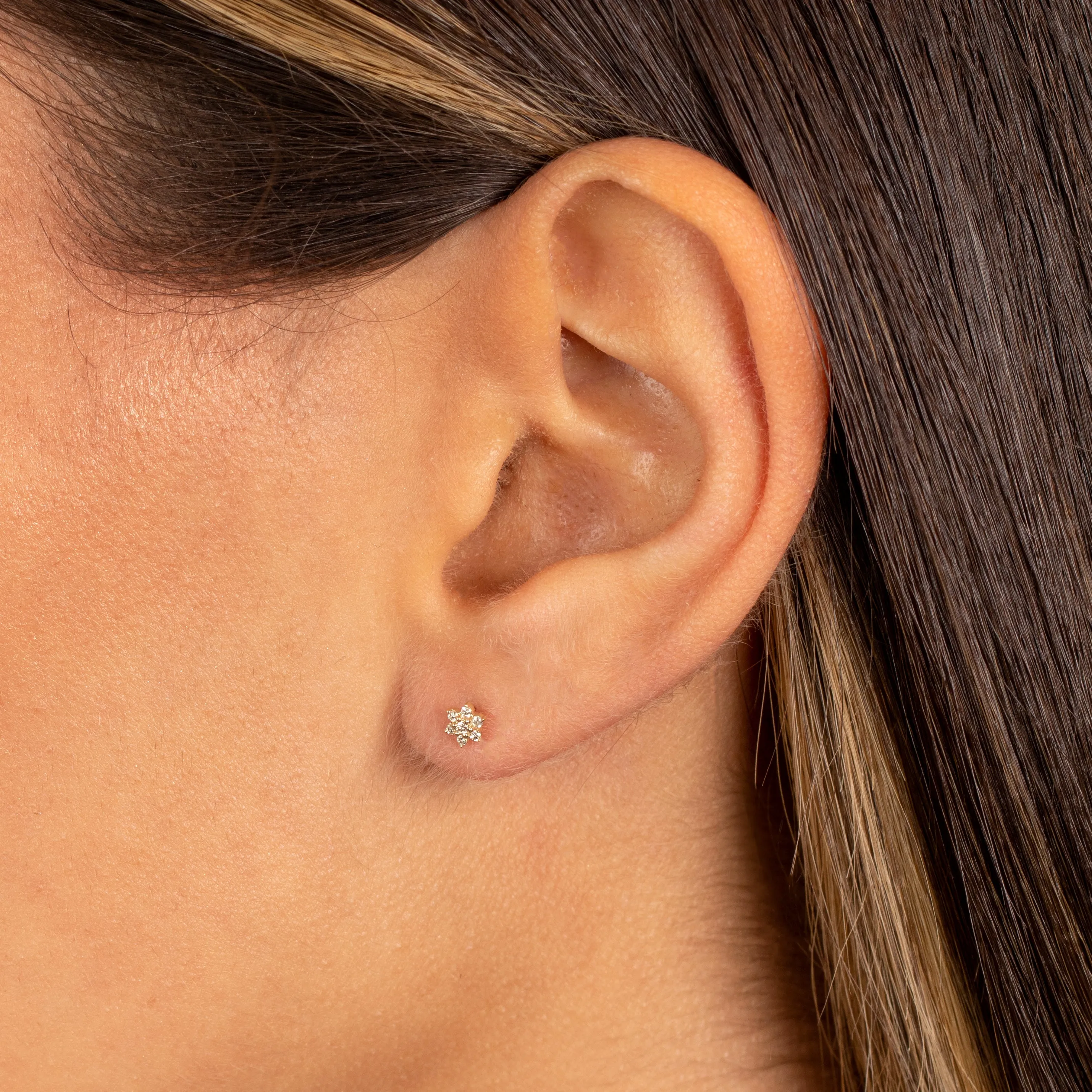 Diamond Flower Stud Earring 14K