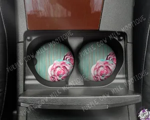 Ephemera Roses on Wood Neoprene Car Coasters (set of 2)