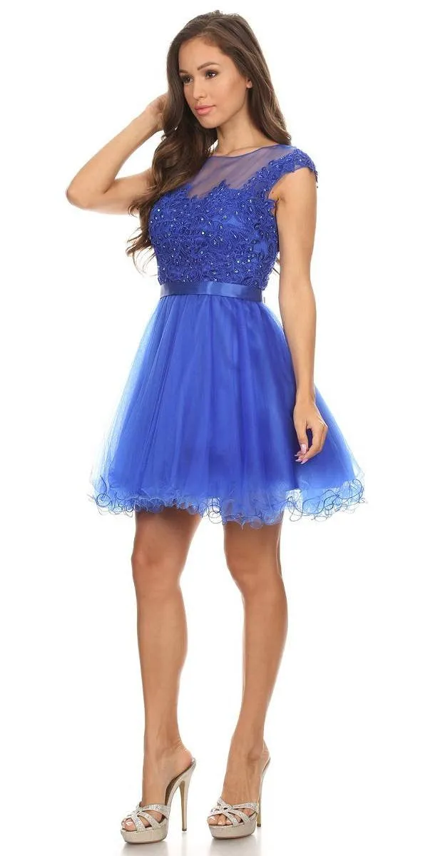 Eureka 3622 Cap Sleeve Lace Applique Bodice Dress