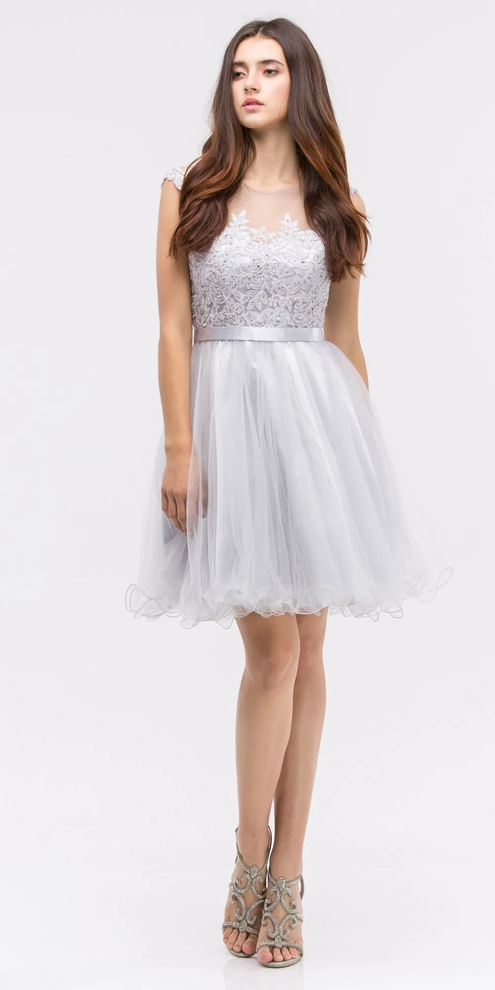 Eureka 3622 Cap Sleeve Lace Applique Bodice Dress