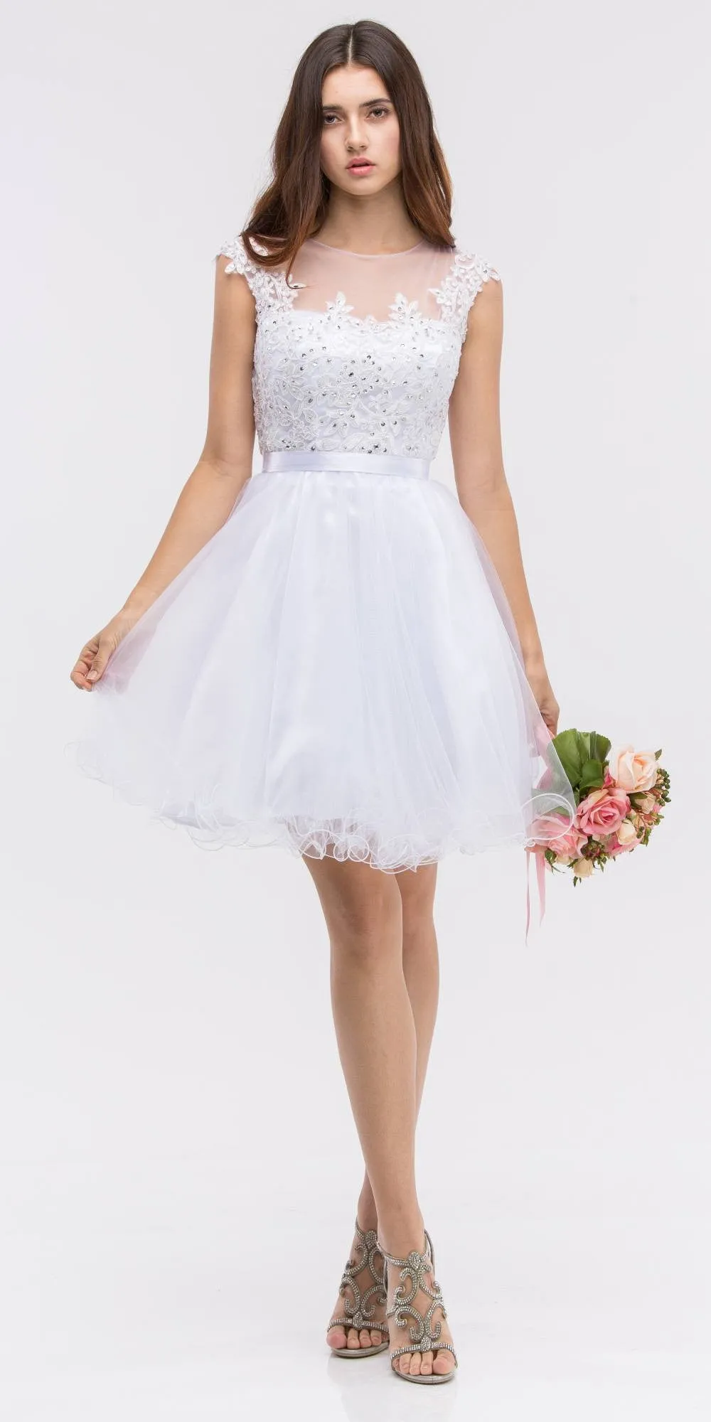 Eureka 3622 Cap Sleeve Lace Applique Bodice Dress