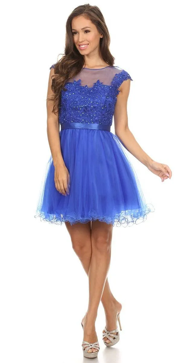 Eureka 3622 Cap Sleeve Lace Applique Bodice Dress