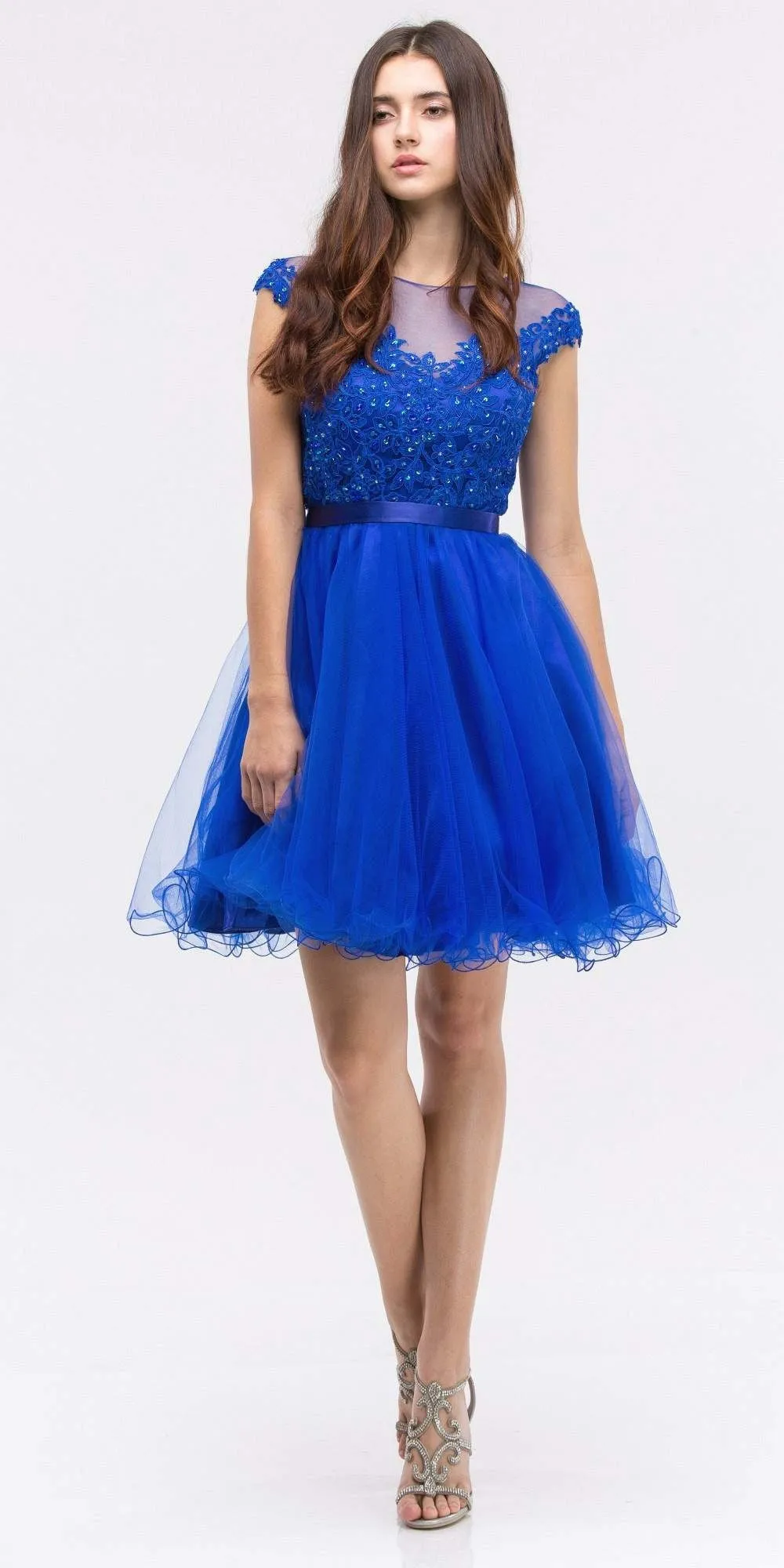 Eureka 3622 Cap Sleeve Lace Applique Bodice Dress