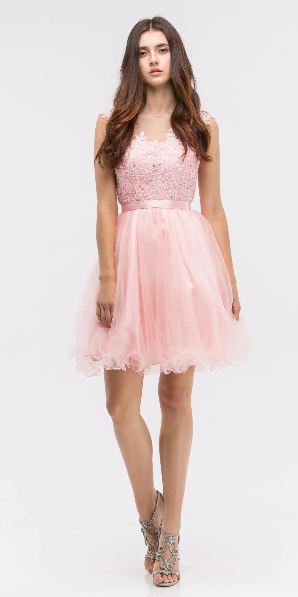 Eureka 3622 Cap Sleeve Lace Applique Bodice Dress