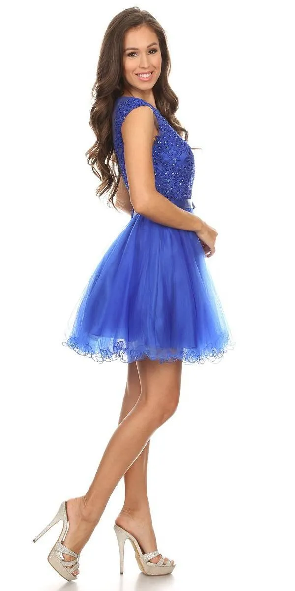 Eureka 3622 Cap Sleeve Lace Applique Bodice Dress