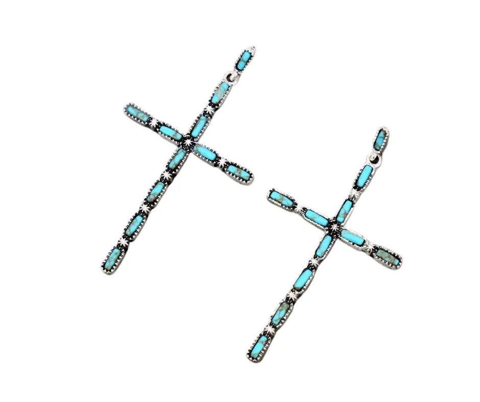 Fashion Turquoise Cross Post Earrings - 3"