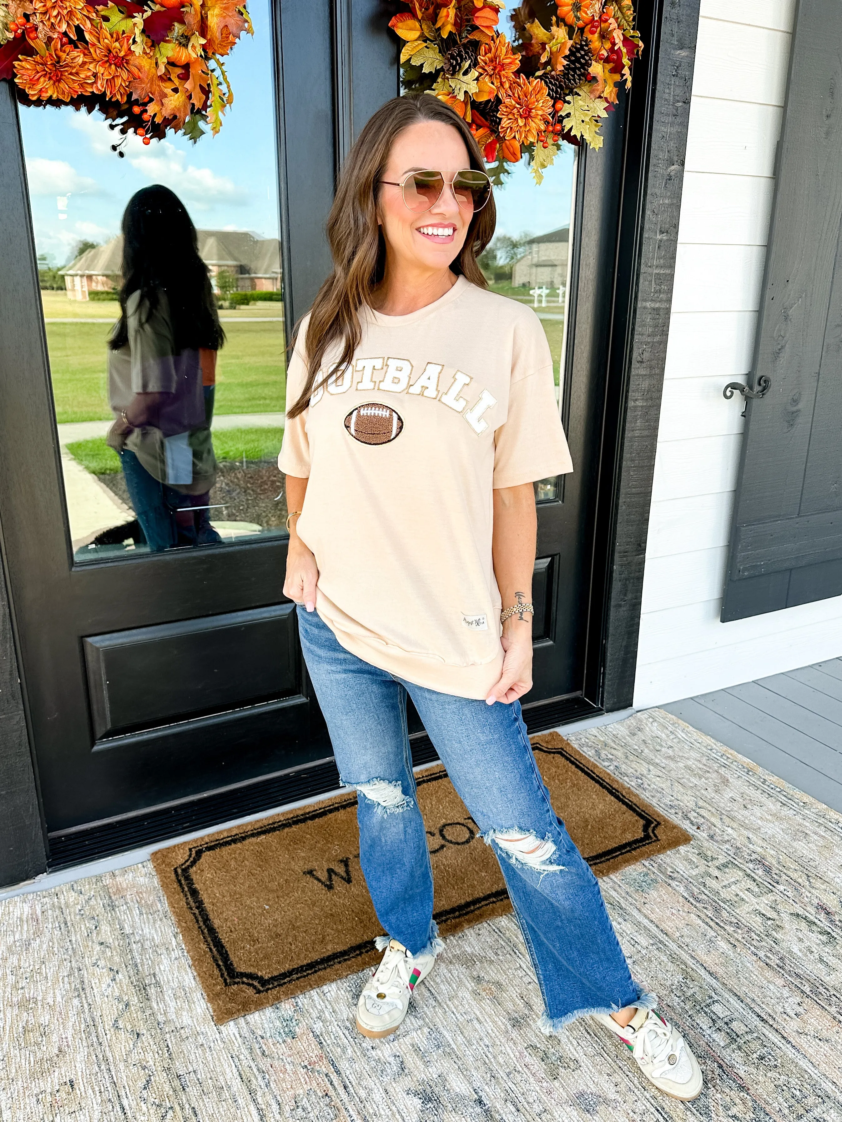 Football Patch Honey Wheat High Low Short Sleeve