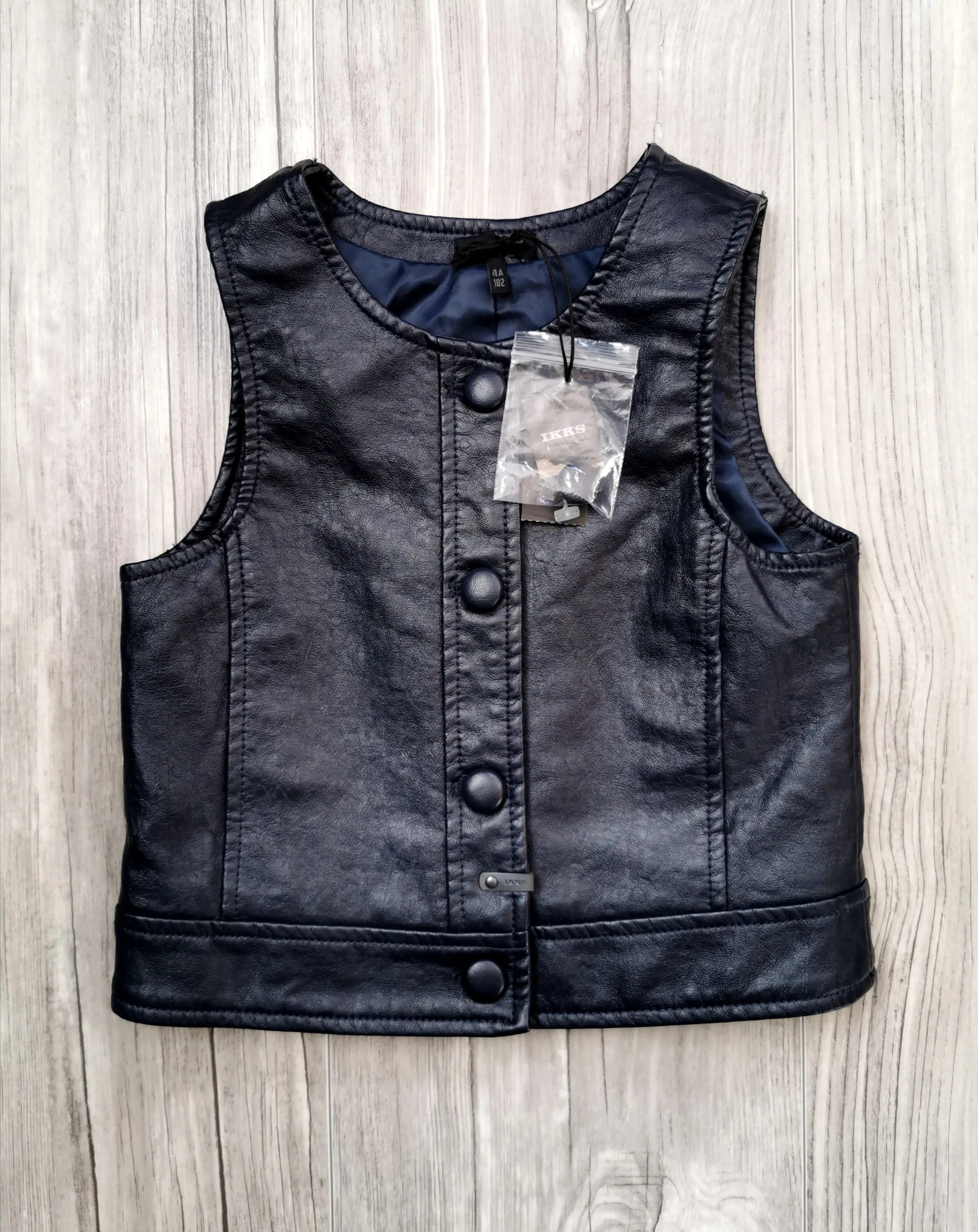 GIRL SIZE 4 YEARS - IKKS, Designer Fashion, Black Faux Leather Vest NWT B31