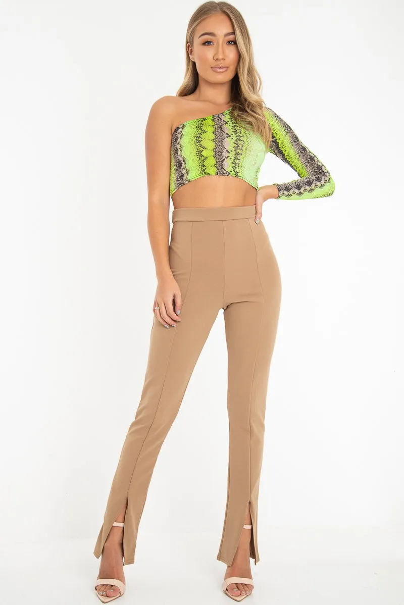 Green Snake Print One Sleeve Crop Top - Preesha