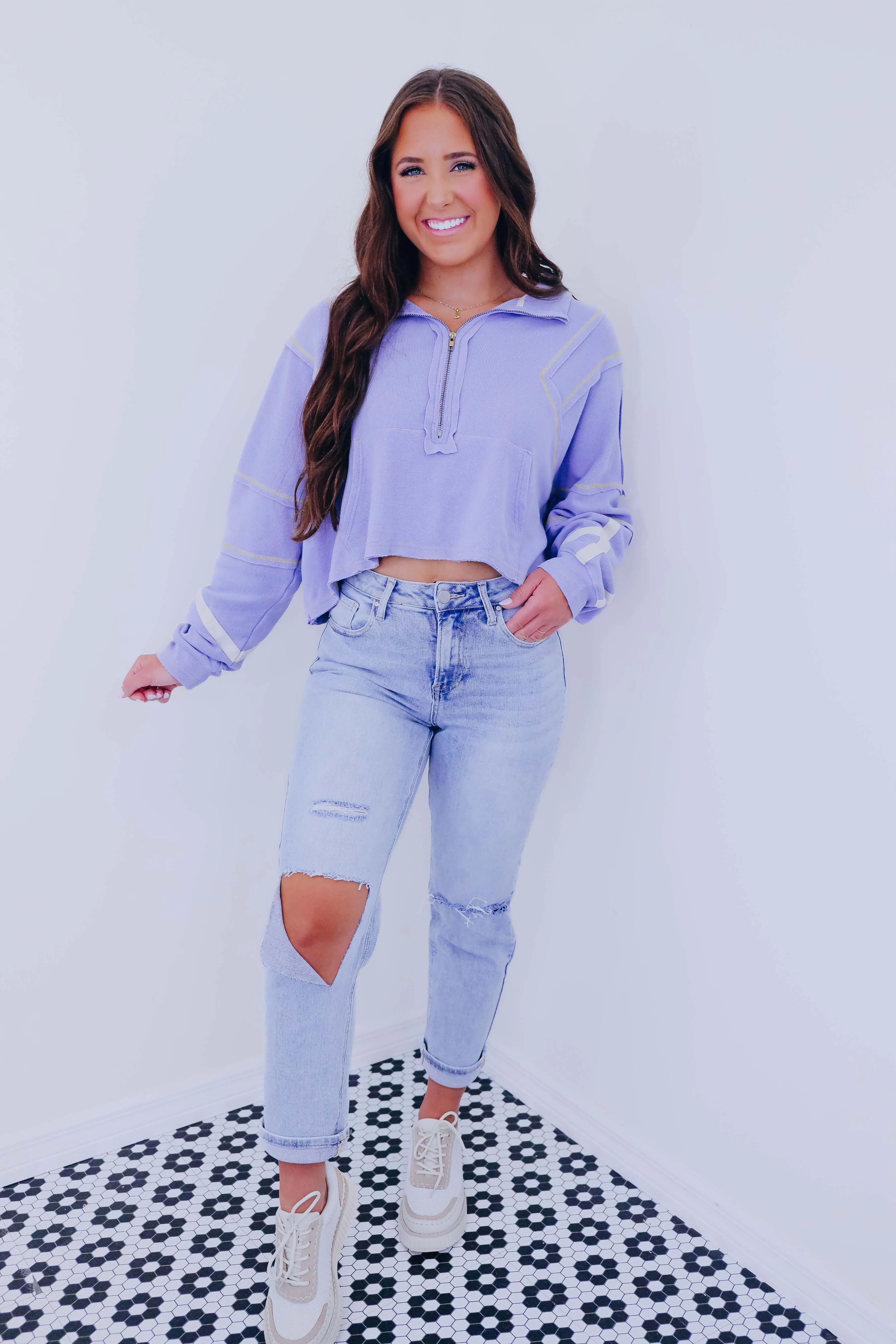 Haley Cropped Half-Zip Top By POL - 2 Colors