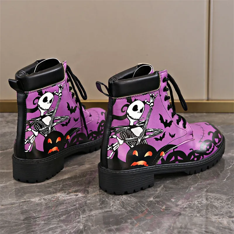 Halloween Element Printed Women's Lace-up Round Toe Martin Boots