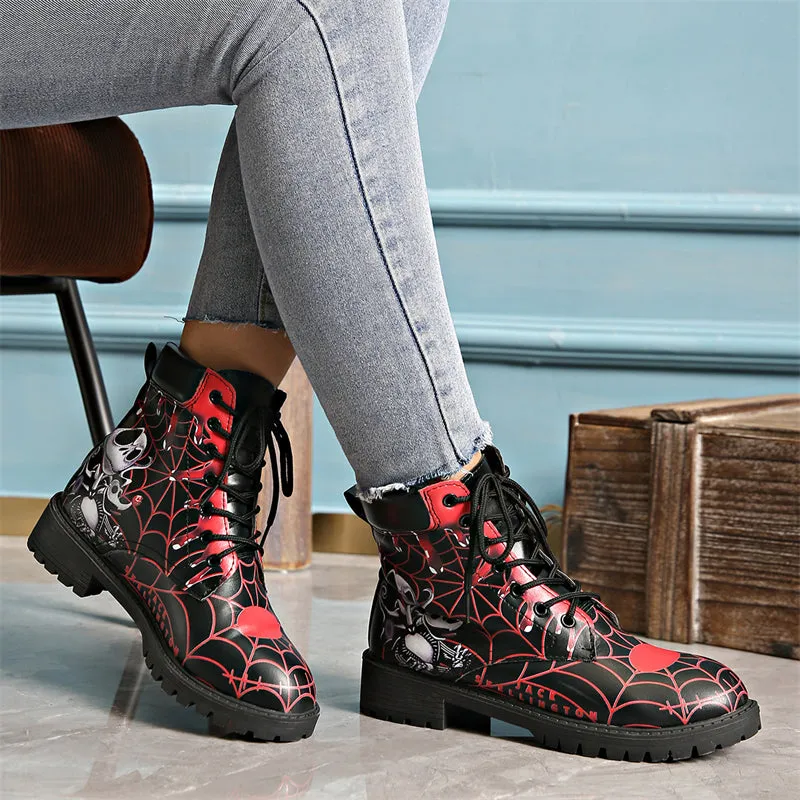 Halloween Element Printed Women's Lace-up Round Toe Martin Boots