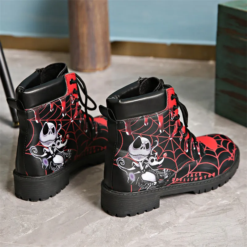 Halloween Element Printed Women's Lace-up Round Toe Martin Boots