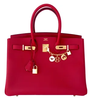 Hermes Rouge Casaque 35cm Epsom Birkin Gold Hardware X Stamp