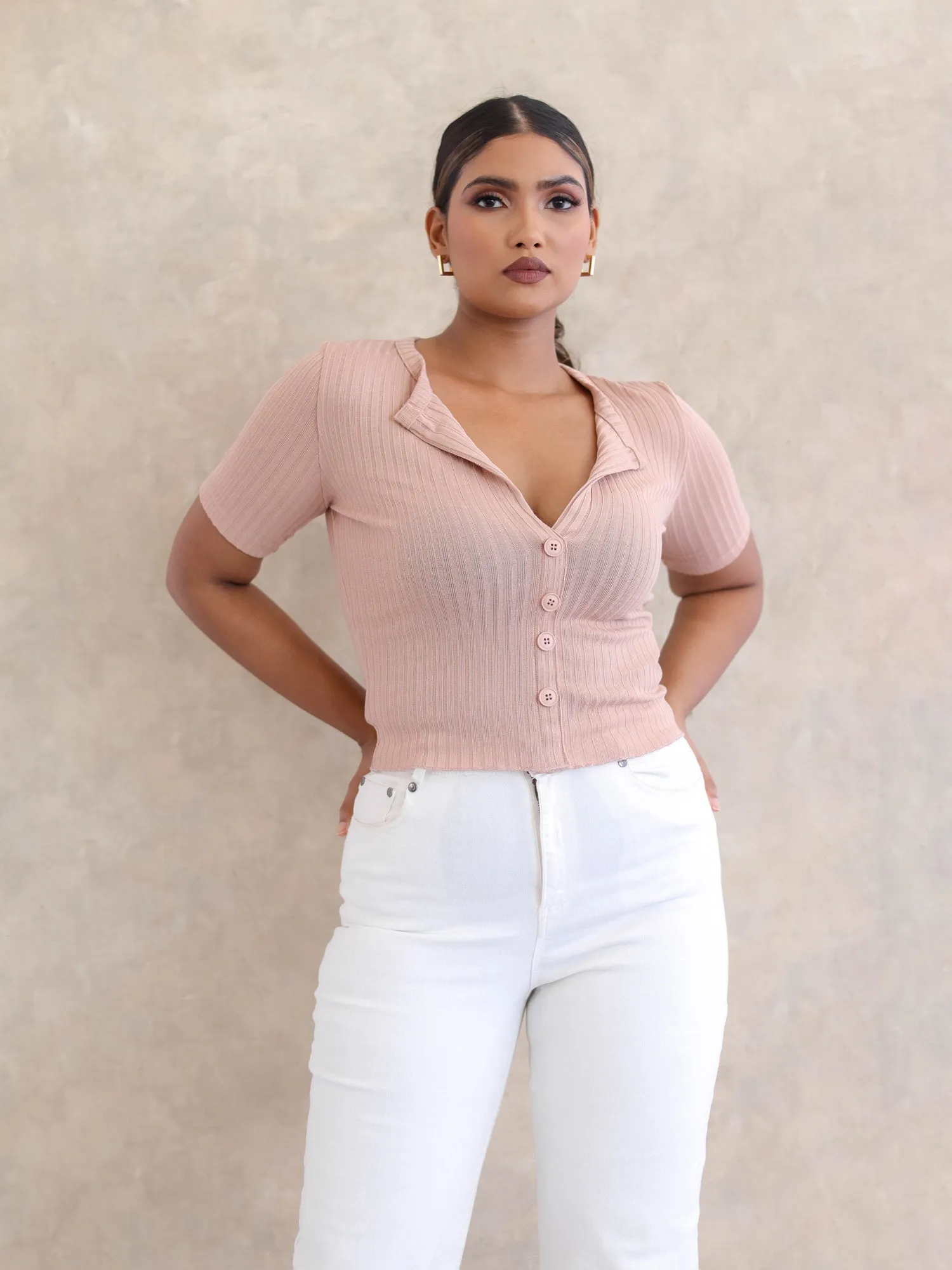 High Neck ButtonDown Loose Fit Top